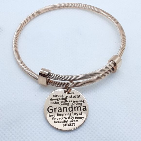 14k Rose Gold-Plated 'Grandma' Adjustable Bangle - Picture 1 of 2